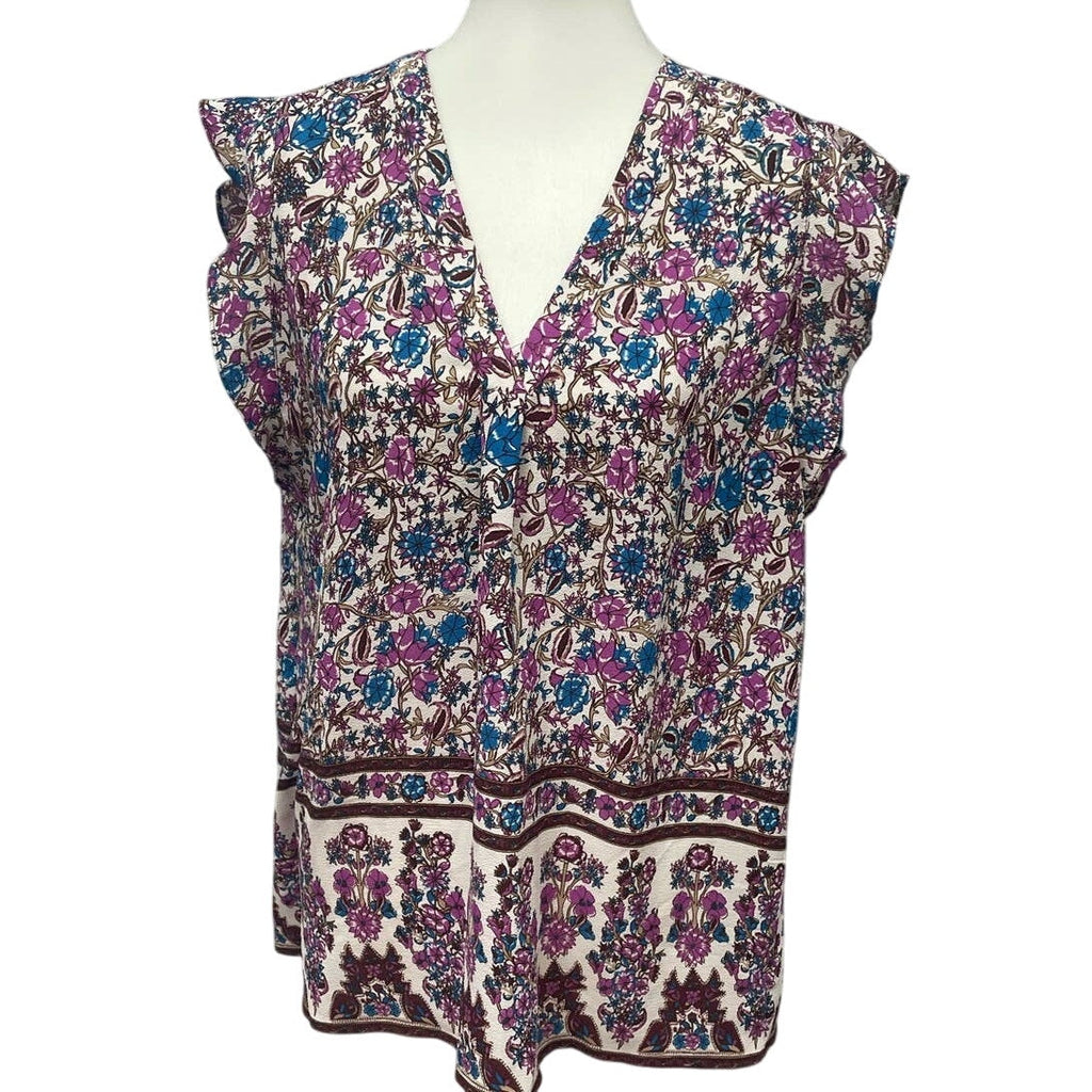Dalia Womens XL Sleeveless V-Neck Floral Polyester Blend Vines Tank Top Blouse