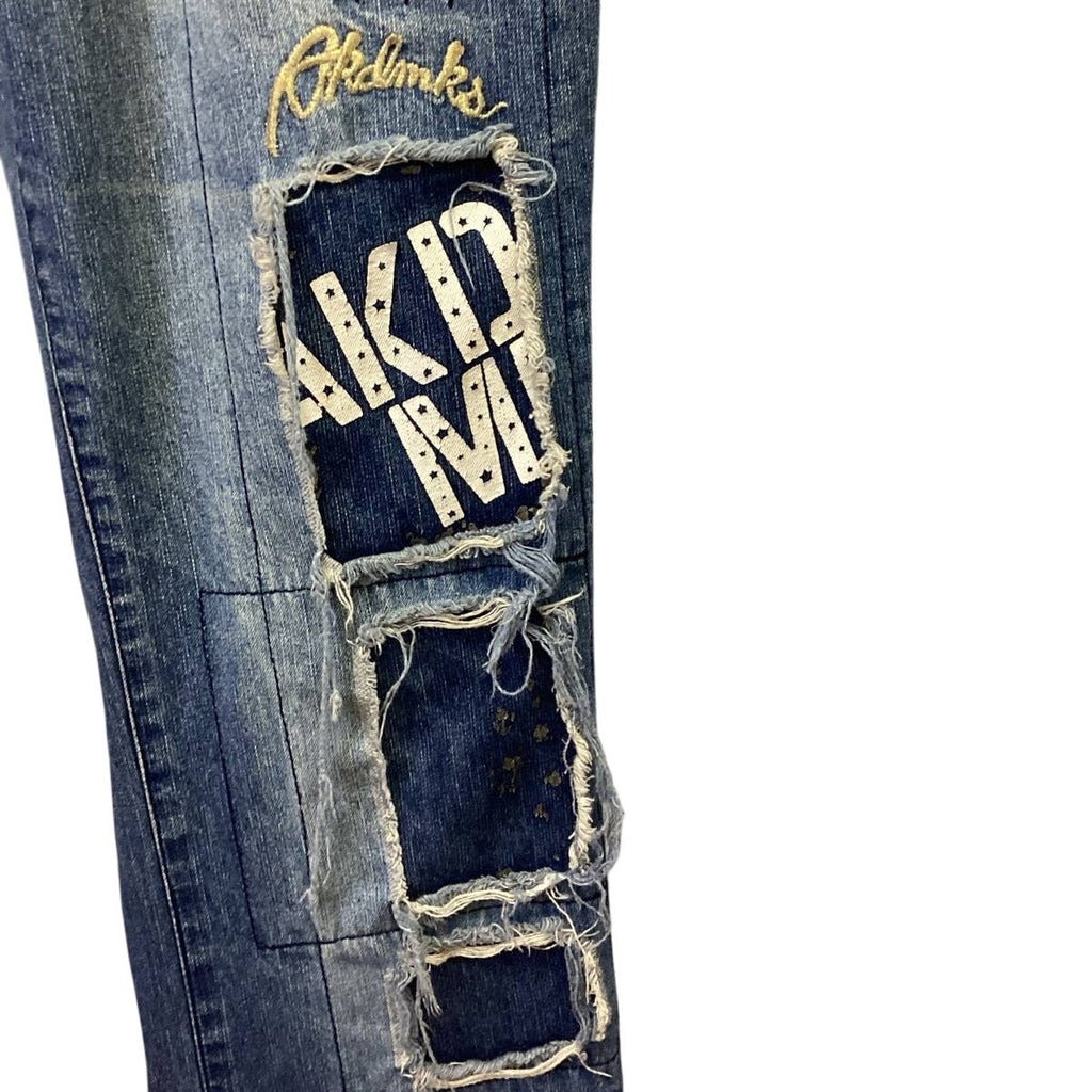 Akdmks Mens Size 30 Stretch Cotton Distressed Patched Whiskered Denim Blue Jeans