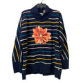 Upcycled Hand Printed Womens Size XL Poinsettia Red Flower Striped Sweatshirt