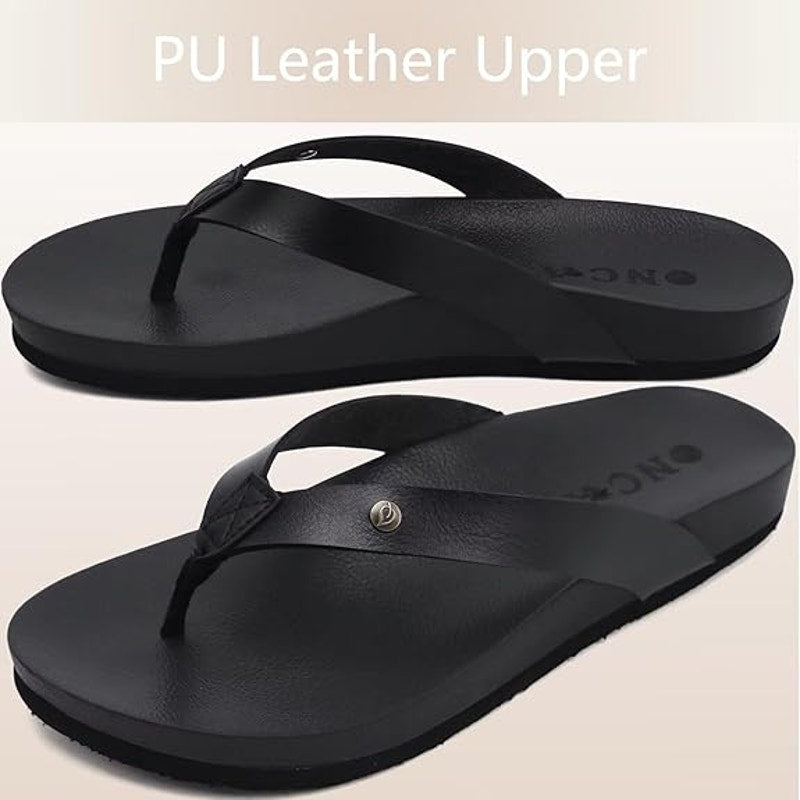 Oncai Womens Size 8 Black Sandals Open Round Toe Flip Flop Slip On Shoes
