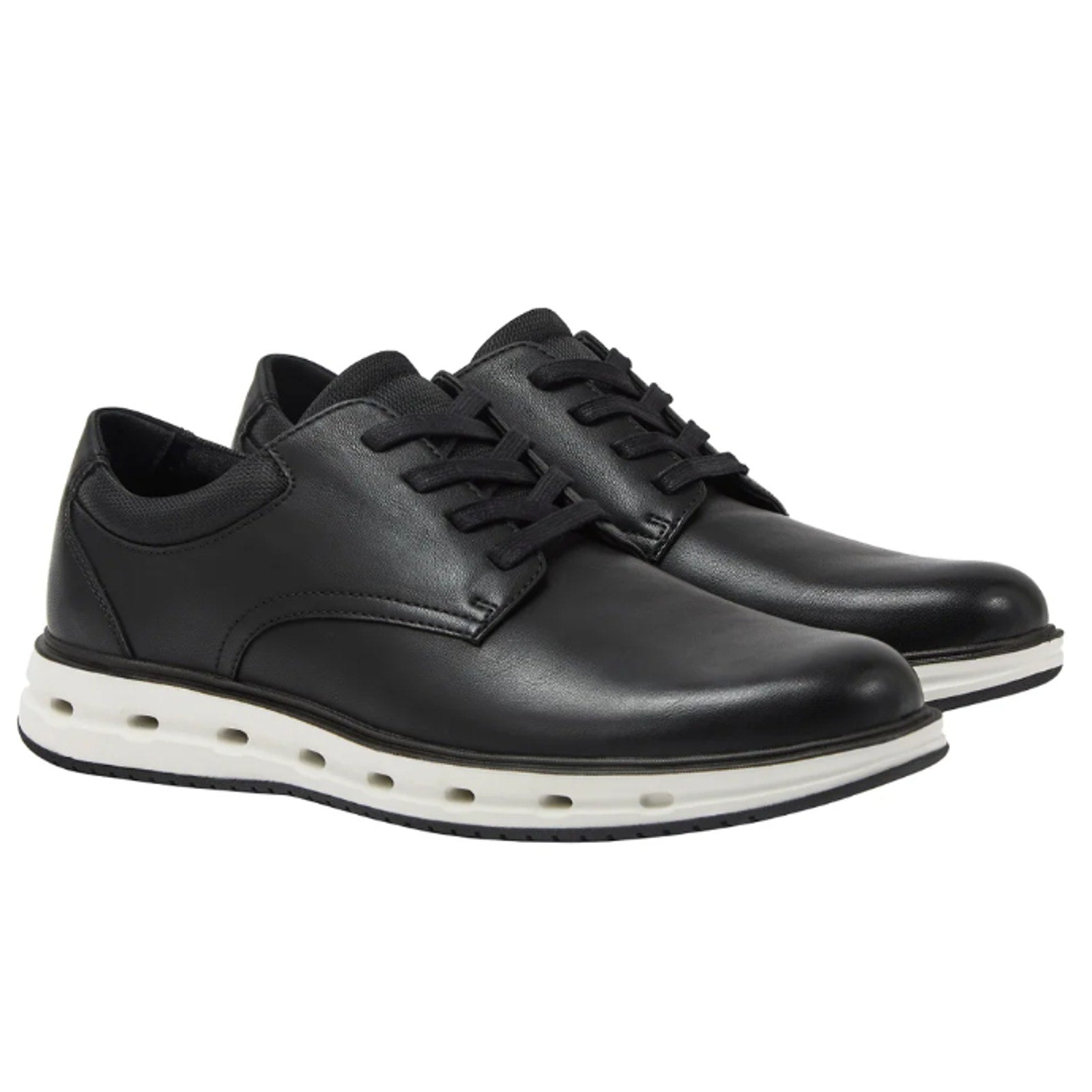 New In Box Lands End Mens Size 10 Black Faux Leather Lace Up Sport Oxford Shoes