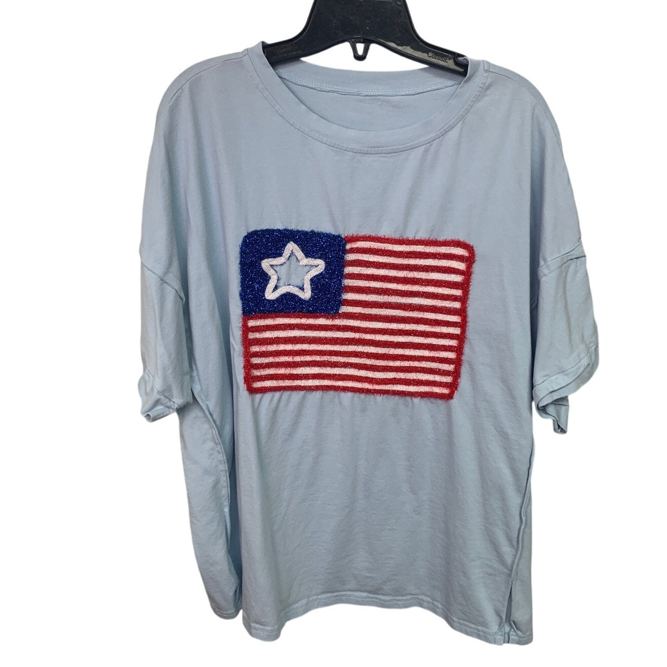 Lot of 3 Womens XL USA Flag Patriotic Bubbles Short Sleeve Summer Tops Shirts
