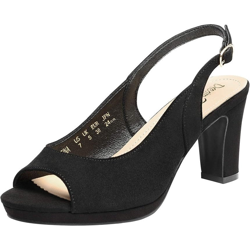 Dream Pairs Womens Size 8 Black Faux Suede Open Toe 3.5" Heel Slingback Shoes