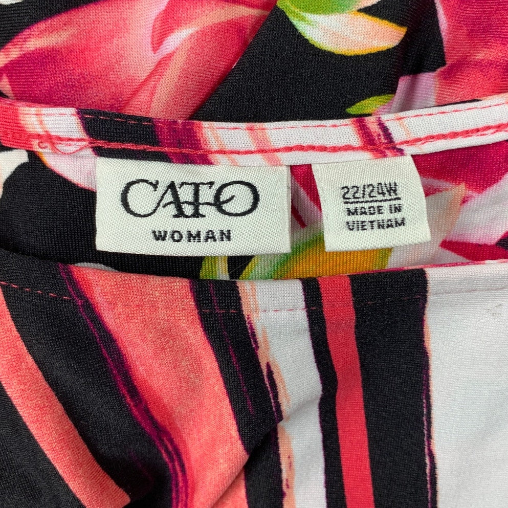 Cato Womens Size 22/24W Pink PolySpandex Sleeveless Striped Floral Maxi Dress