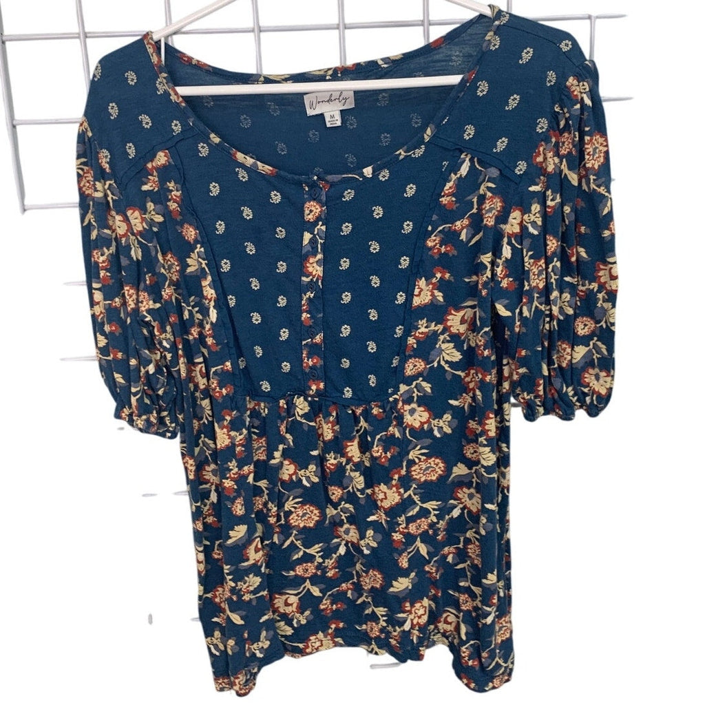 Lot of 4 Womens Medium Floral Paisley Boho Short Sleeve Summer Tops Shirts