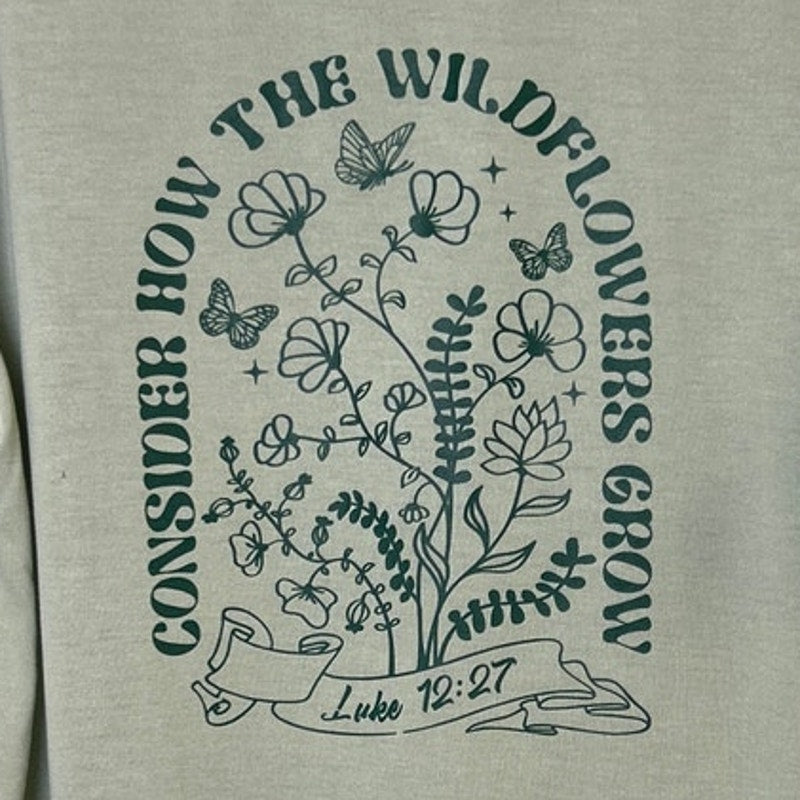New Hand Printed Mens XL Consider How The Wildflowers Grow Short Sleeve T Shirt