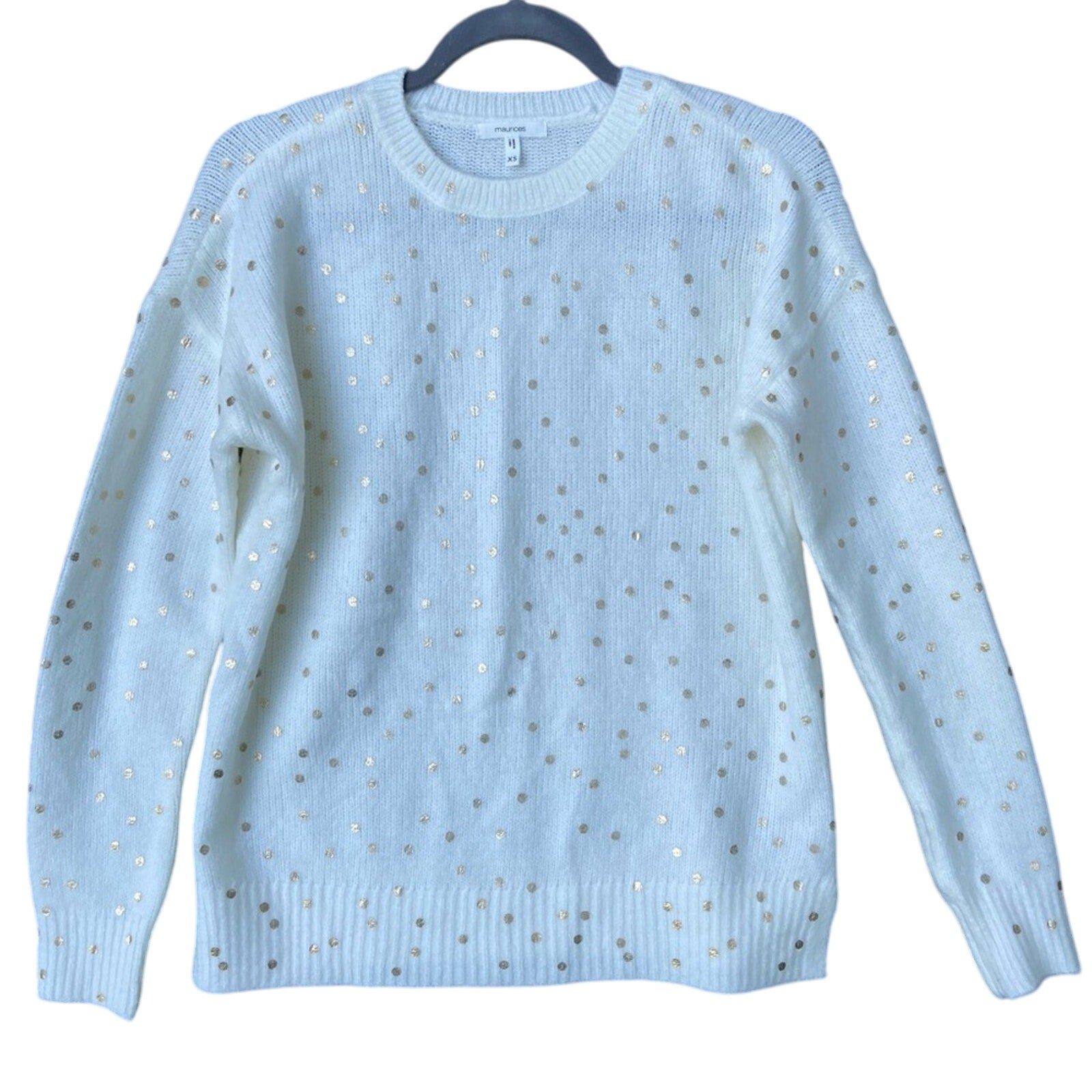 Maurices Womens XS Polka Dot Crew Neck Long Sleeve Oversized Knit Sweater
