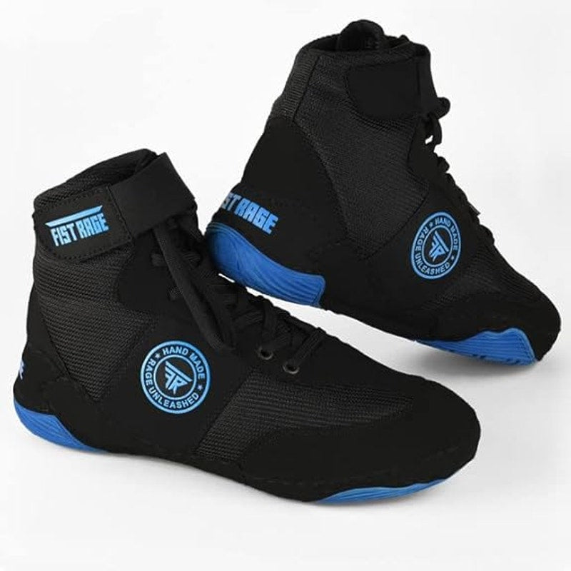 New Fist Rage Mens Size 8 Black Blue Hook Loop Sports Fighting Wrestling Shoes
