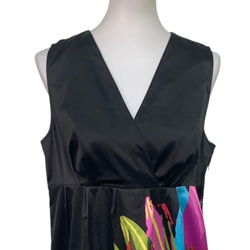 Axcess Liz Claiborne Womens Large Graphic Floral V-Neck Sleeveless Sheath Dress