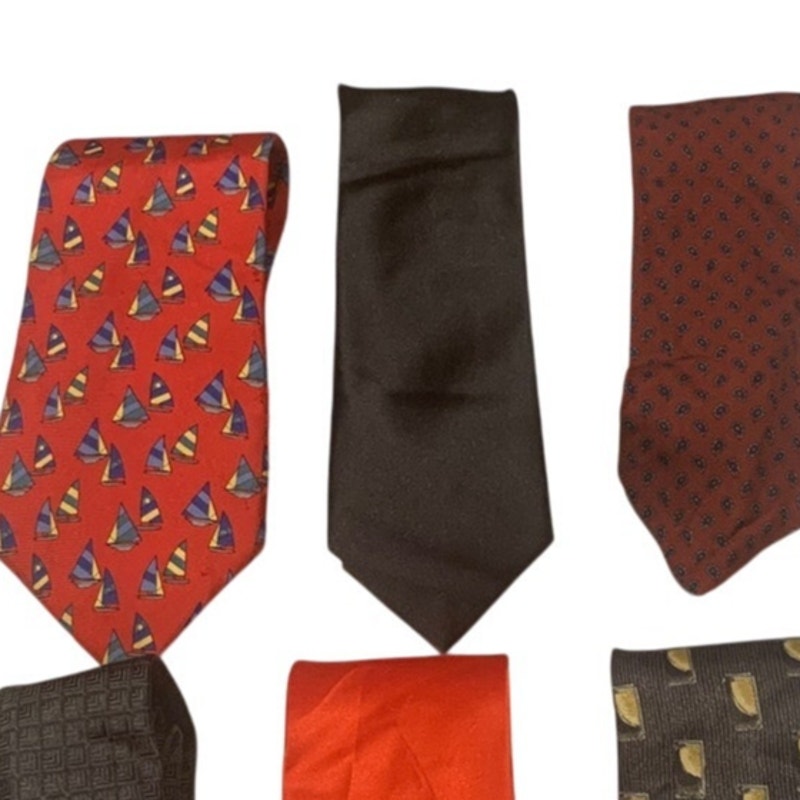 Lot of 6 Black Red Wine Polka Dot Solid Vintage and Newer Mens Neck Ties