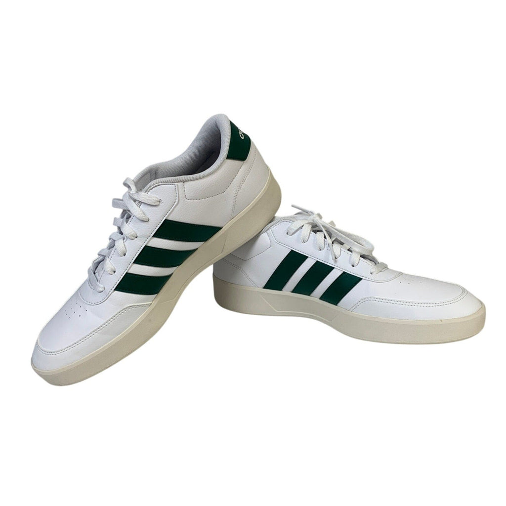 New In Box Adidas Men Size 10 White Faux Leather Green Stripe Breaknet 3.0 Shoes