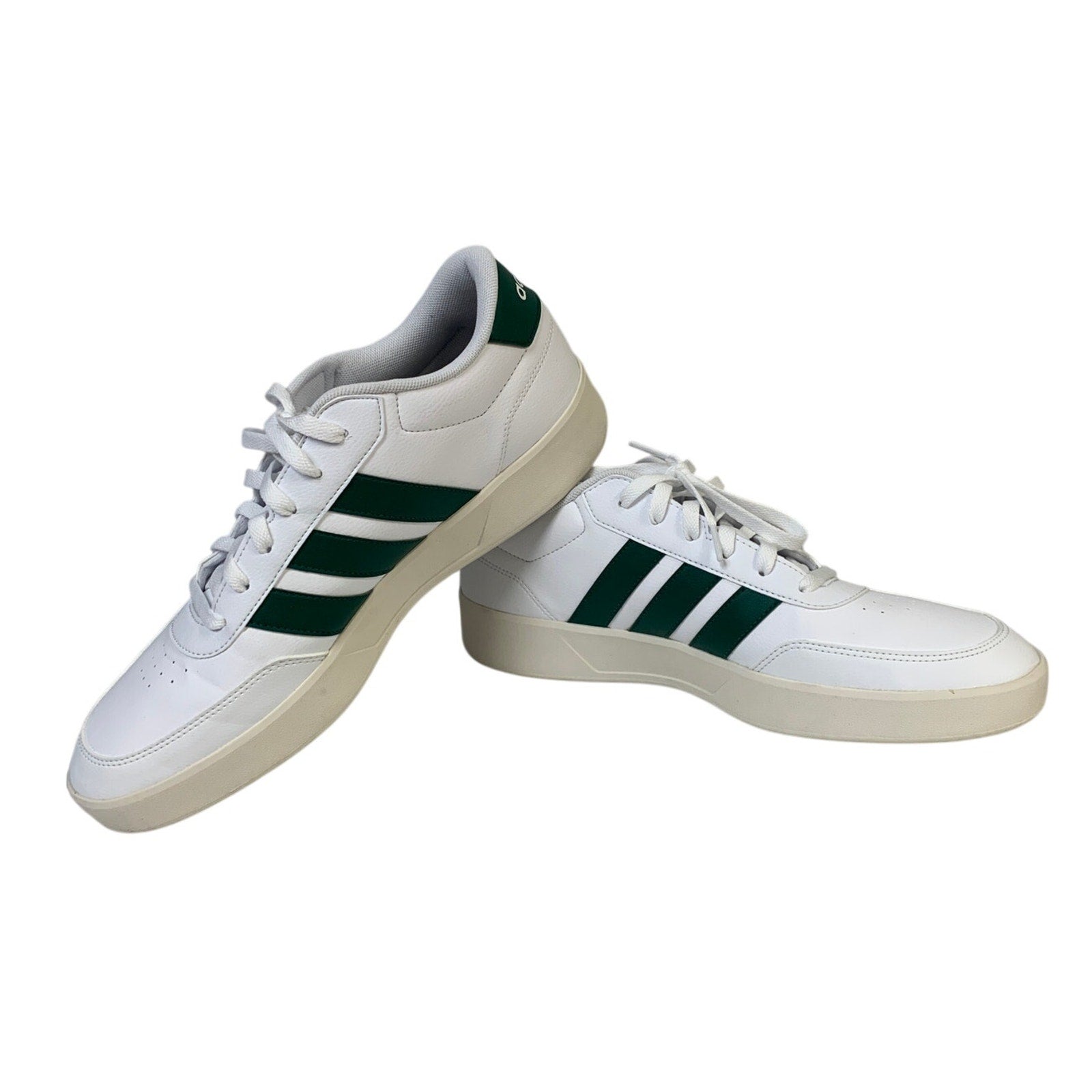 New In Box Adidas Men Size 10 White Faux Leather Green Stripe Breaknet 3.0 Shoes