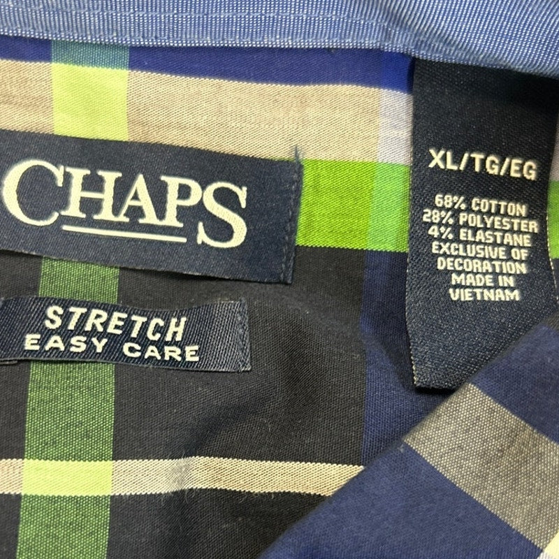Chaps Mens XL Easy Care Stretch Plaid Long Sleeve Button Down PolyCotton Shirt