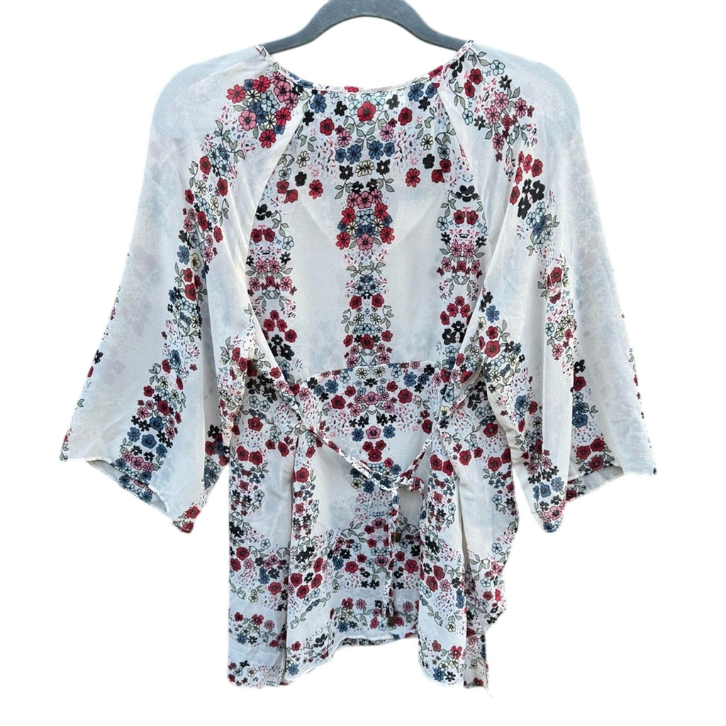 Jessica Simpson Maternity Womens Medium Cream Sheer Floral Long Sleeve Blouse