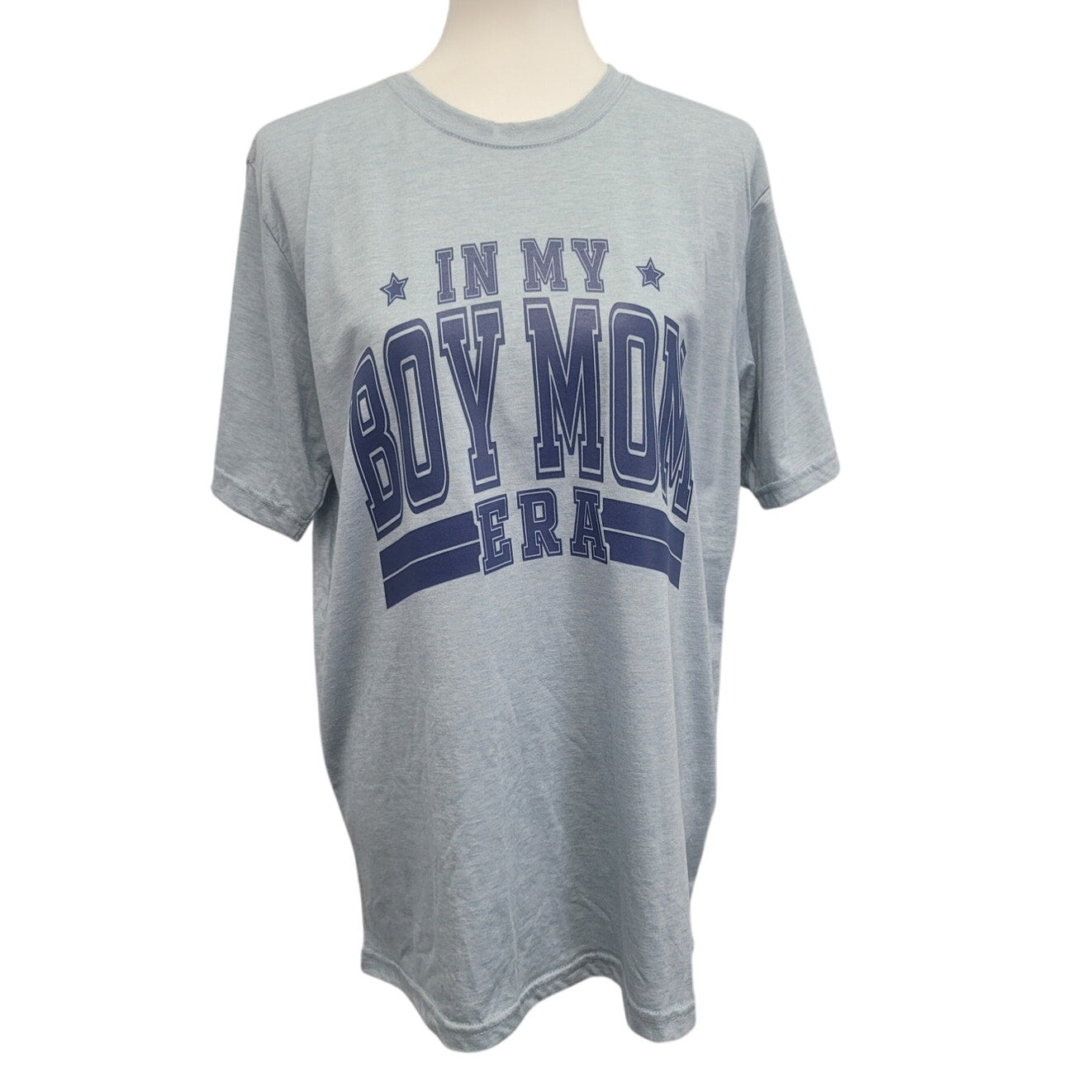 Hand Printed Upcycled Womens Large In My Boy Mom Era Short Sleeve Tee Shirt