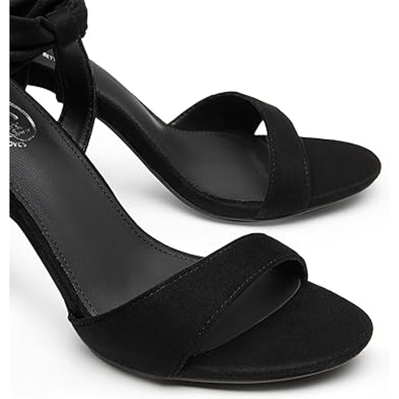 New Trary Womens Size 10 Black Soft Tie Lace Up 3.5" Inch Open Toe Heels Shoes