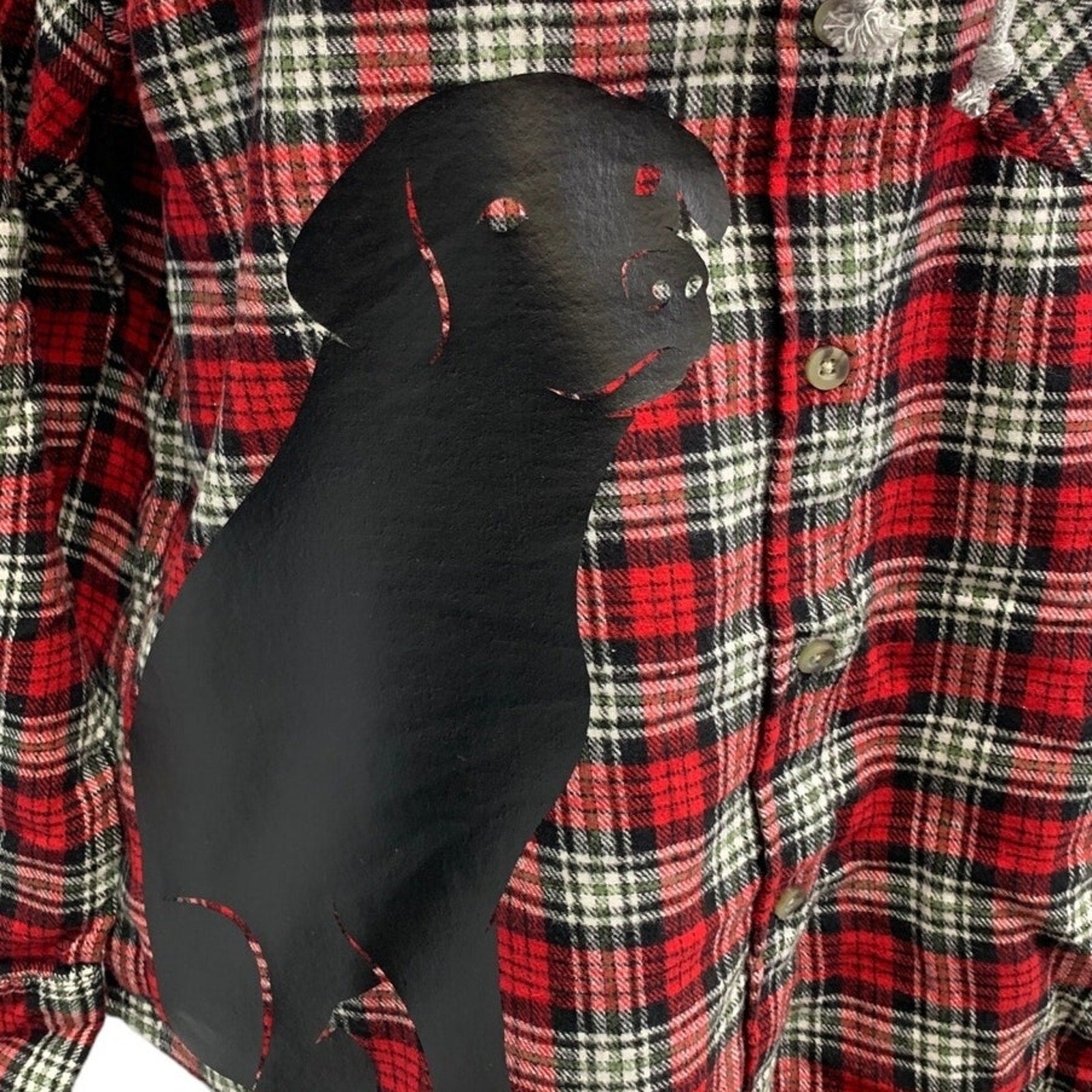 New Hand Printed Womens 3XL Black Lab Dog Long Sleeve Plaid Flannel Hoodie