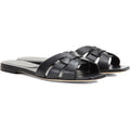 Theshy Womens Size 8.5 Black Faux Leather Open Toe Slide On Flat Sandal Shoes