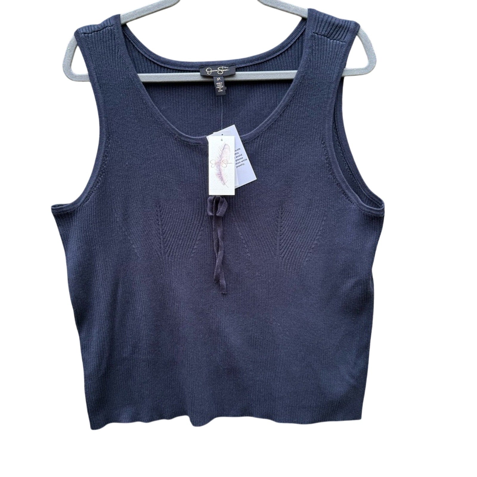 NWT New Jessica Simpson Womens 3X Johanna Tie Front Ribbed Sleeveless Tank Top