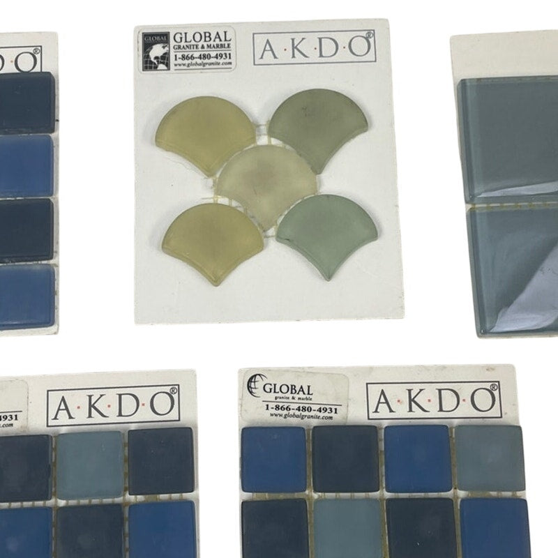 Lot of 5 AKDO 7/8" 2" Caspian Blue Frosted Glass Tile Sample Cards Craft Supply
