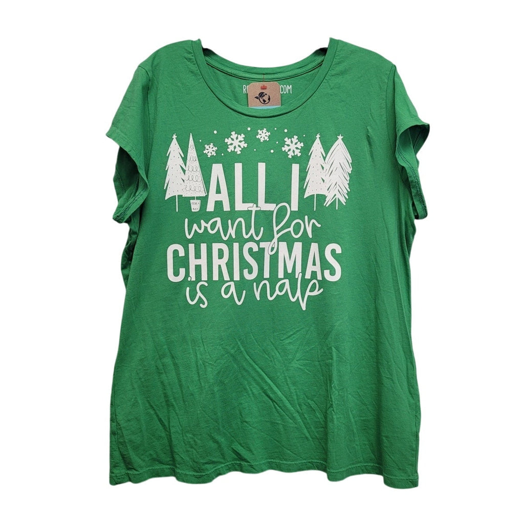 Hand Printed Upcycled Womens XXL All I Want For Christmas Is A Nap Tee Shirt