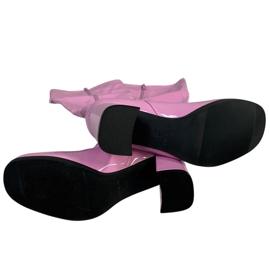 Heiyom Womens Size 6.5 Pink 2.5" Heel Knee High Boots Round Toe Side Zip Shoes