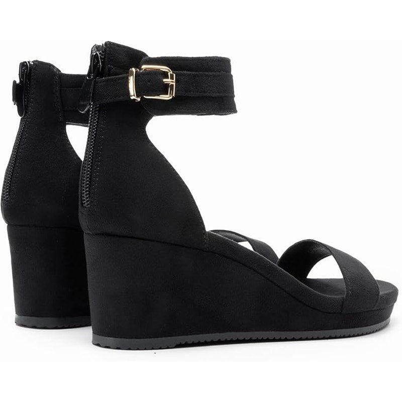 Dream Pairs Womens Size 10 Black 2.5" Wedge Sandal Open Toe Ankle Strap Shoes