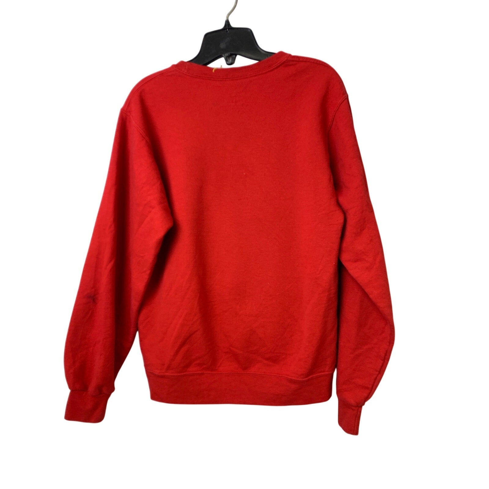 Hand Printed Upcycled Mens Small Red Pray Jesus Crucifix Long Sleeve Sweatshirt