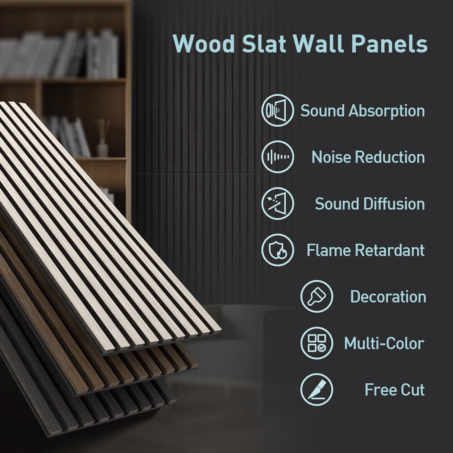 UMIACOUSTICS Wood Wall Panels, 2 PCS Diffusion Panels, 47.2" x 15.7" Sound Proof Panels for Home Office Cinema (Ebony)