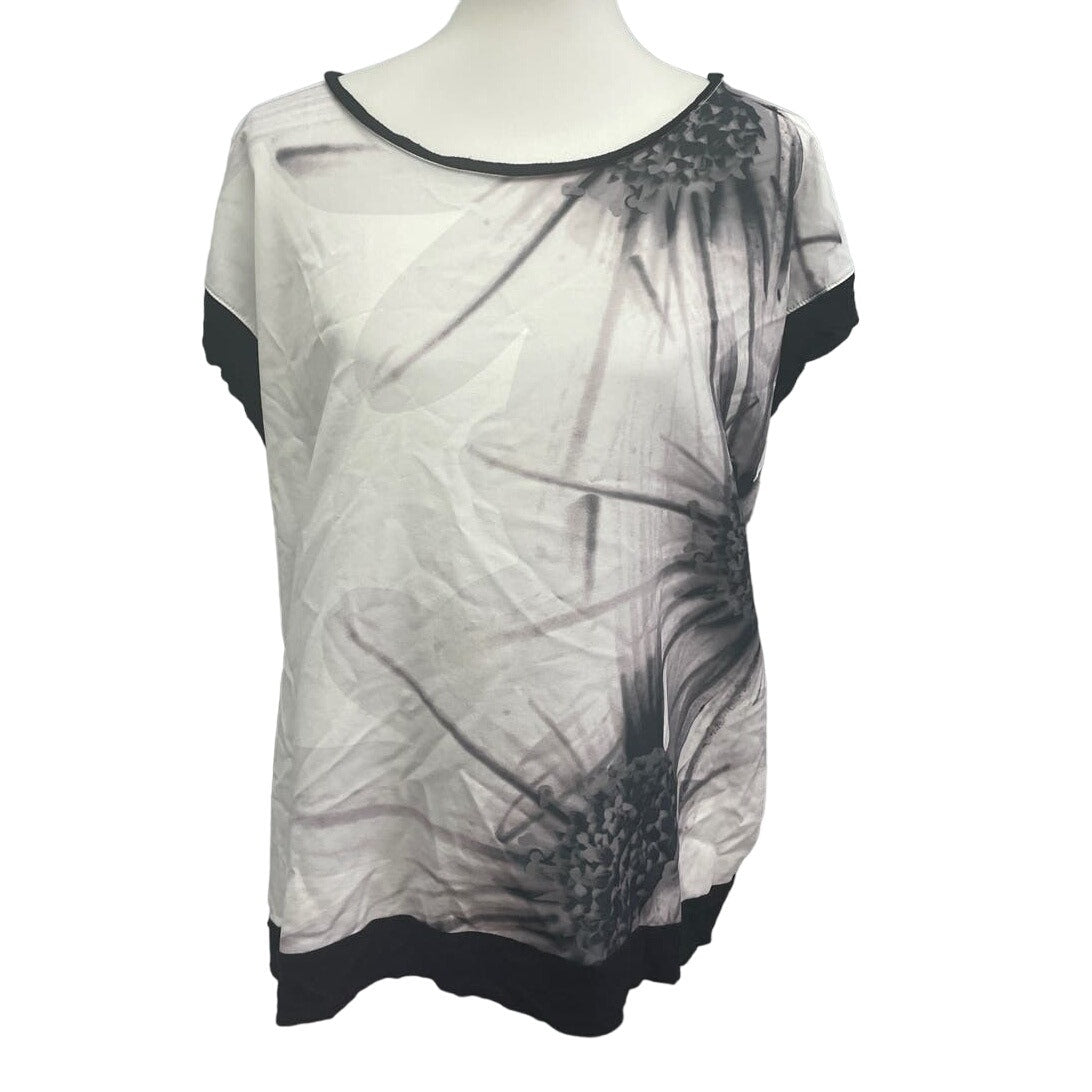 Apt 9 Womens Large Graphic Floral Flower Print Short Sleeve Scoop Neck Blouse