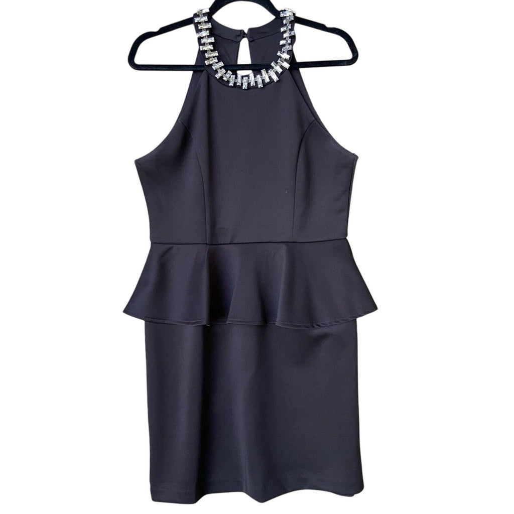 Bisou Bisou Womens Size 12 Black Jeweled Collar Sleeveless Back Zip Peplum Dress