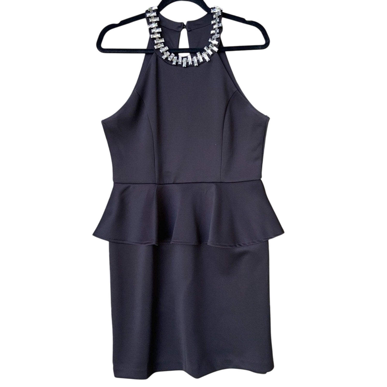 Bisou Bisou Womens Size 12 Black Jeweled Collar Sleeveless Back Zip Peplum Dress