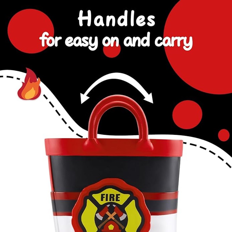 Mysoft Toddler Kids Size 7 Red Black Fire Chief Pull On Handles Rain Boots