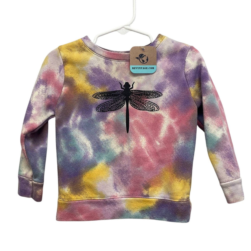 Upcycled Hand Printed Kids 2T Dragonfly Tie Dye Cotton Blend Sweatshirt