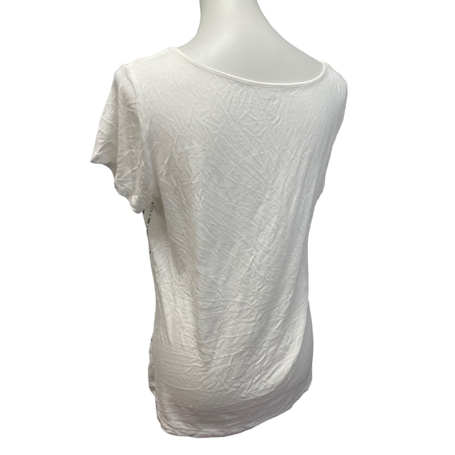 ANA Womens XL Short Sleeve Metal Studded Crew Neck Viscose Blend Blouse