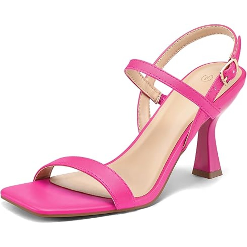 New Mysoft Womens Size 9 Hot Pink Open Toe 3.5" Heel Ankle Strap Sandal Shoes