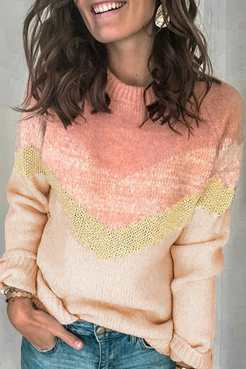 V Stripe Pattern Colorblock Sweater