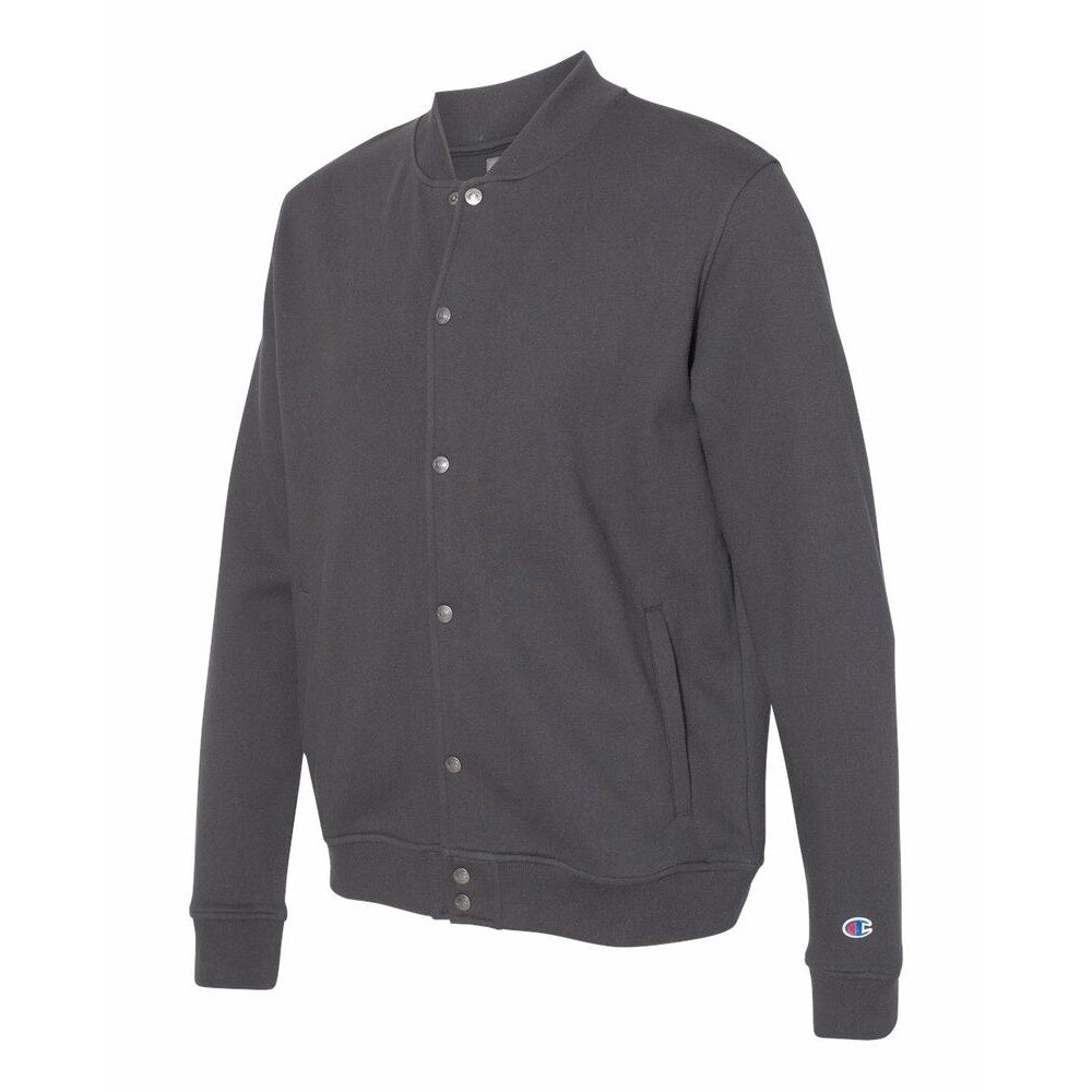 New Champion Mens Medium Charcoal Gray SnapUp PolyCotton Athletic Bomber Jacket