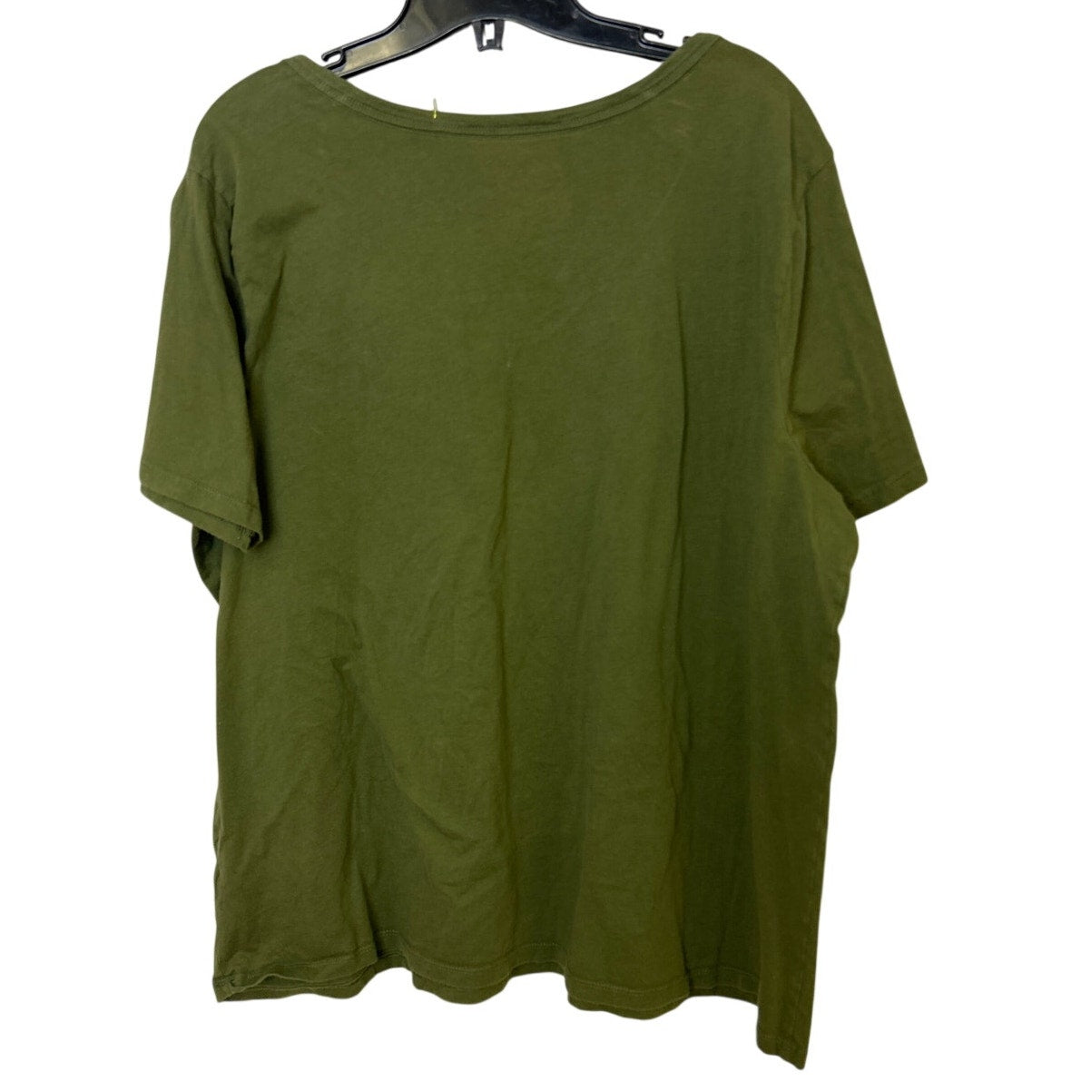 Upcycled Hand Printed Womens Size 1X Floral V Neck Short Sleeve Olive Tee Shirt