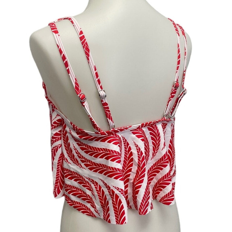 New Womens Medium 2pc High Waist Red Ferns Strappy Swimsuit Swim Suit Bikini