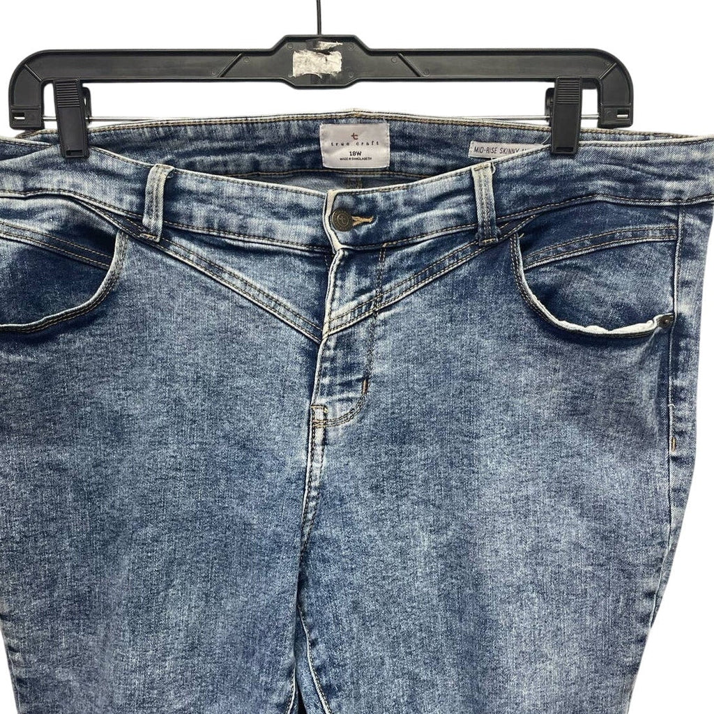 True Craft Womens 18W Vintage Style Mid-Rise Skinny Ankle Stonewash Denim Jeans