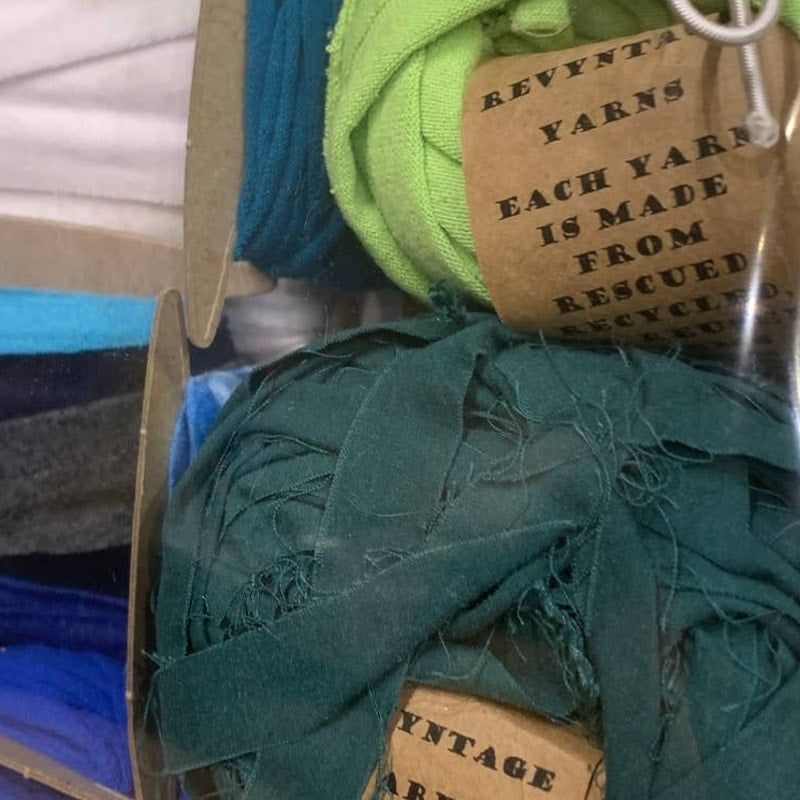 100 yds Handmade Upcycled T-Shirt Fabric Ribbon Yarn Sampler Pack Greens Blues