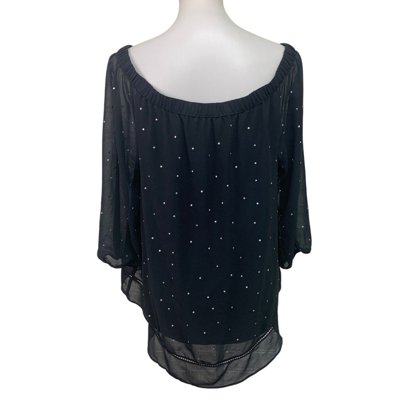 Maurices Womens Large Off The Shoulder Long Sleeve Sheer Metallic Studs Top