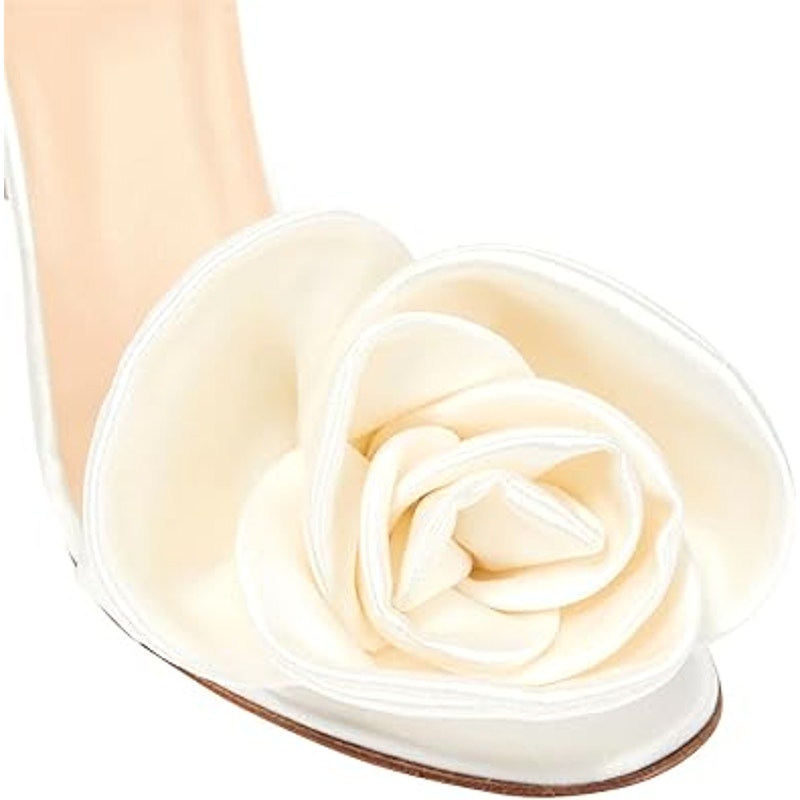 New Iadore Womens Size 10 White Wedding Satin Rose Open Toe 4.5" High Heel Shoes