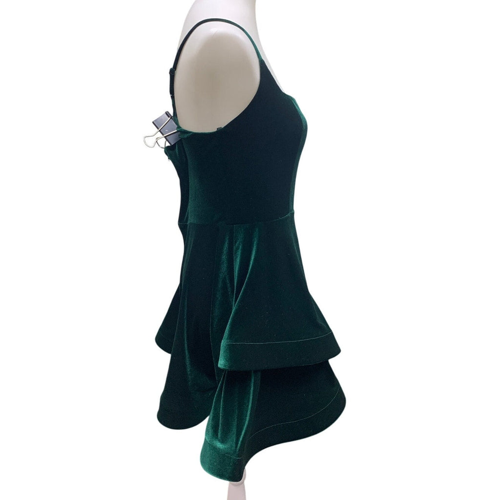 New B Darlin Juniors Size 13/14 Green Velvet Ruffled Strappy Prom Party Dress