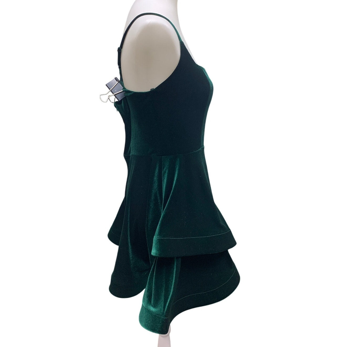 New B Darlin Juniors Size 13/14 Green Velvet Ruffled Strappy Prom Party Dress