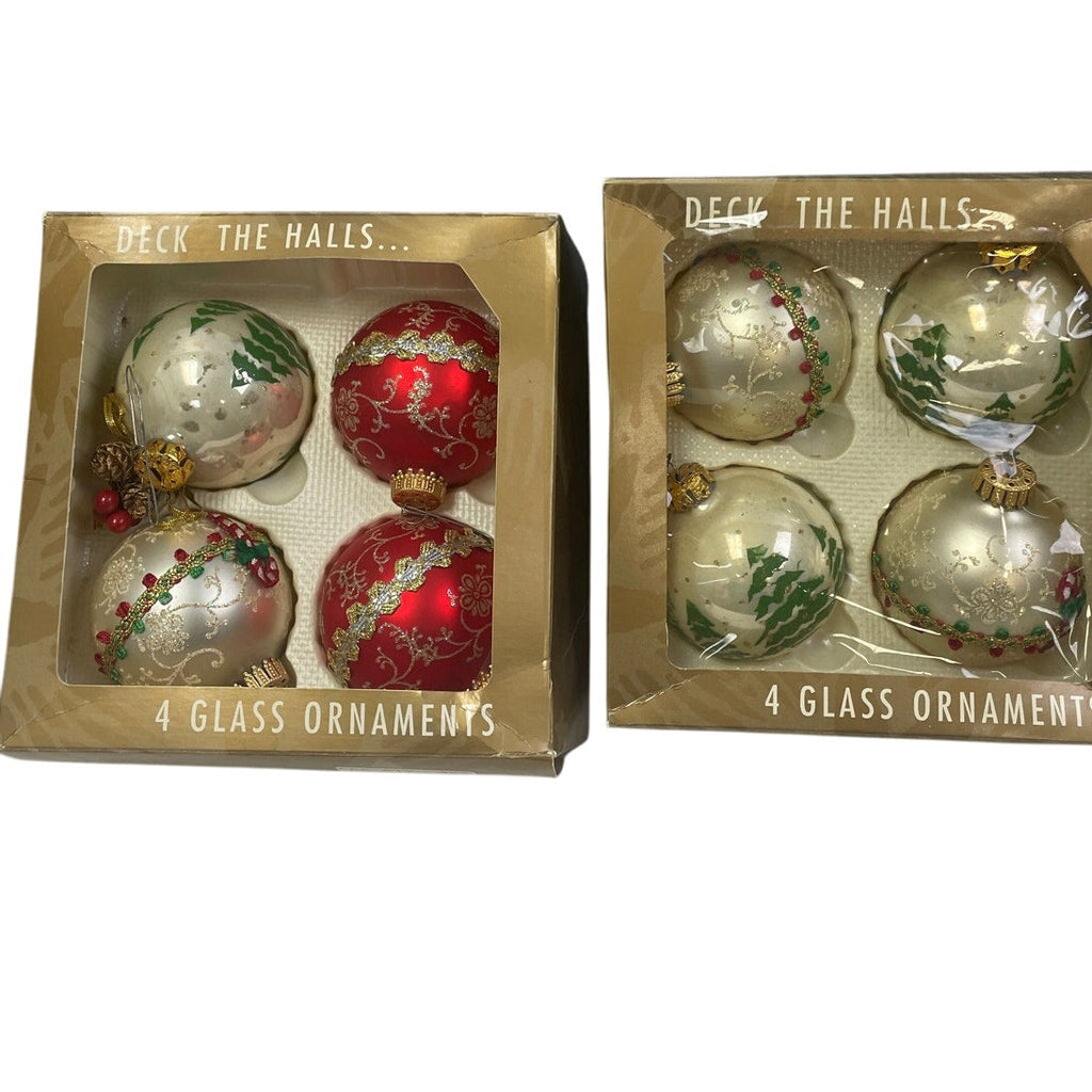 16 Vintage 4" Round Christmas Tree Victorian Glitter Lace Hanging Ball Ornaments