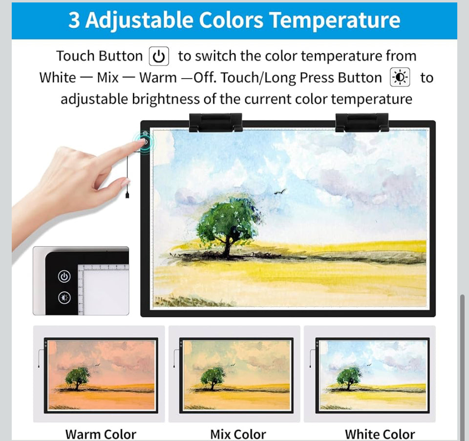 Open Box TOHETO Rechargeable A1 Light Pad 35.4"x23.6", Large LED Light Board for Diamond Painting, 3-Color Modes Light Box, 5 Levels/Stepless Dimming Light Table, Lightbox for Tracing and Drawing, Sketching
