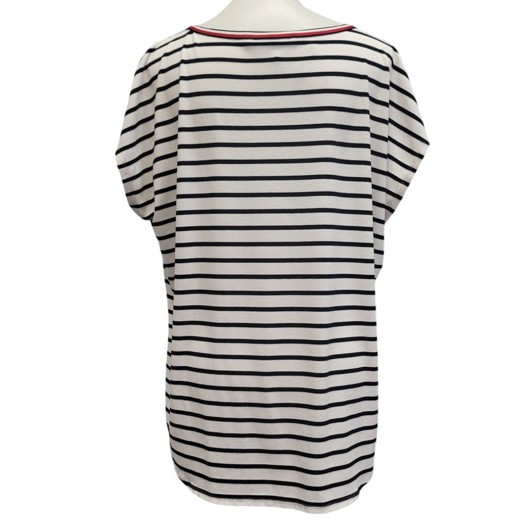 Hand Printed Upcycled Womens XL In My Girl Mom Era Striped Short Sleeve Tee