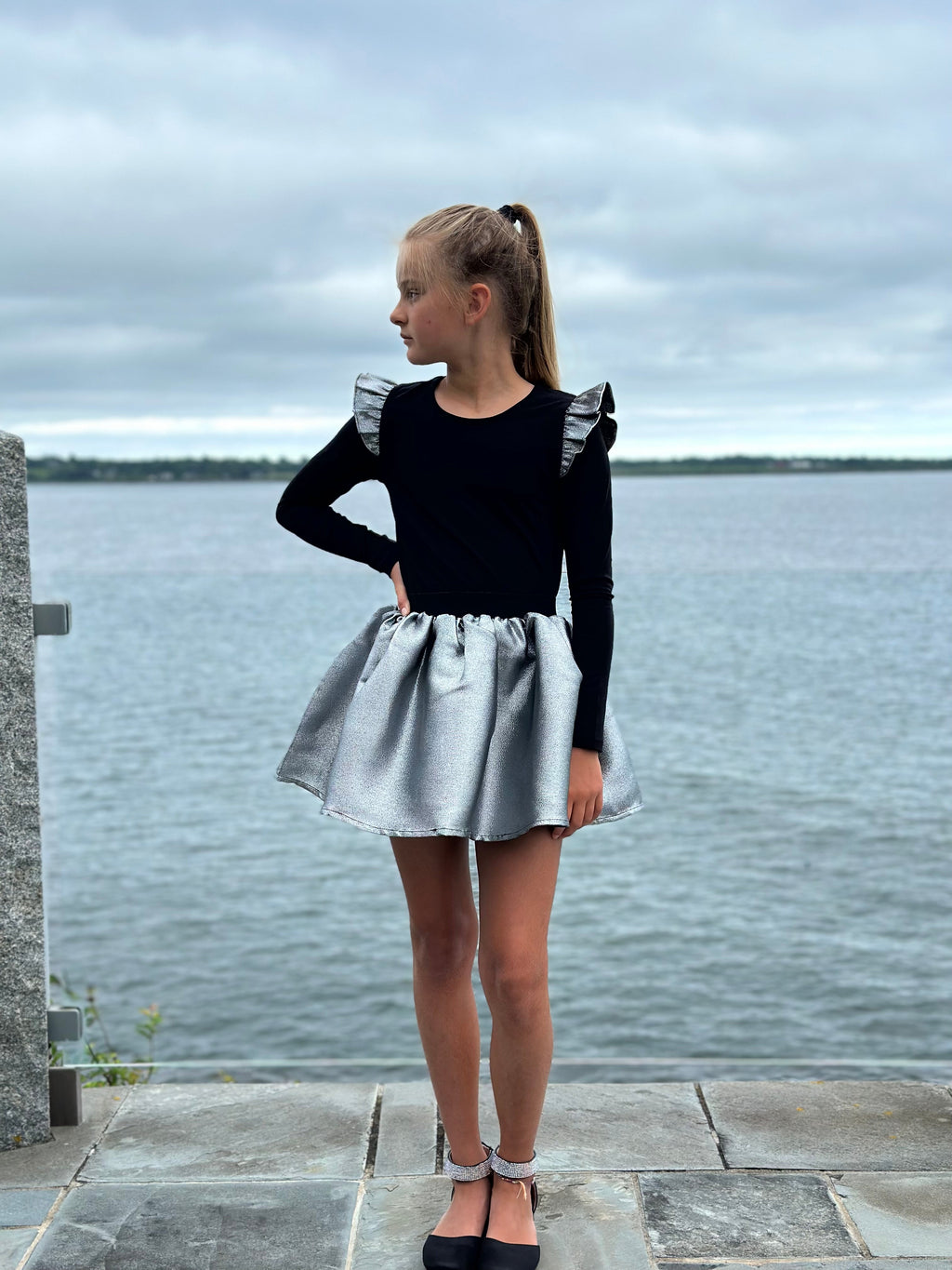 AA Pink Top with Metallic Ruffle